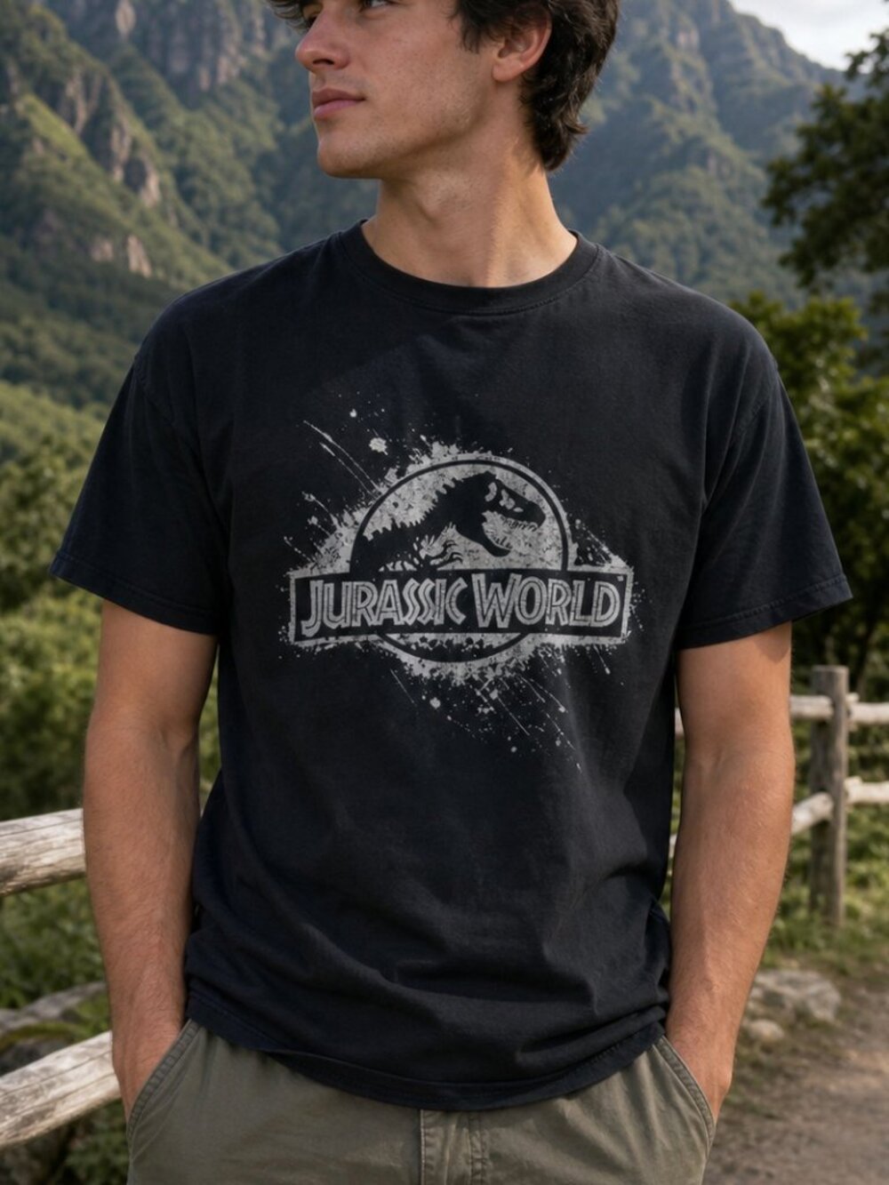 Size S Men's Black Jurassic World T-Shirt Movie Theme Shirt Small